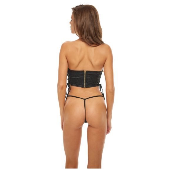 Bombshell - corsé corto con tanga - estampado leopardo - negro