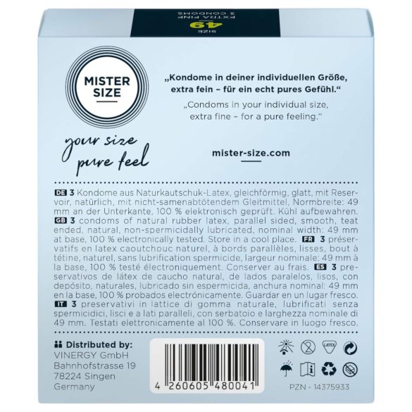 Mister Size - preservativo fino - 49 mm - caja de 3 unidades