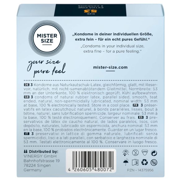 Mister Size - preservativo fino - 53mm - paquete de 3 unidades