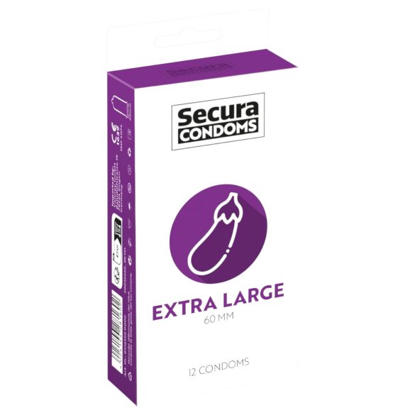 Secura Padlizsán - extra grande preservativo - 60mm (12 ud)