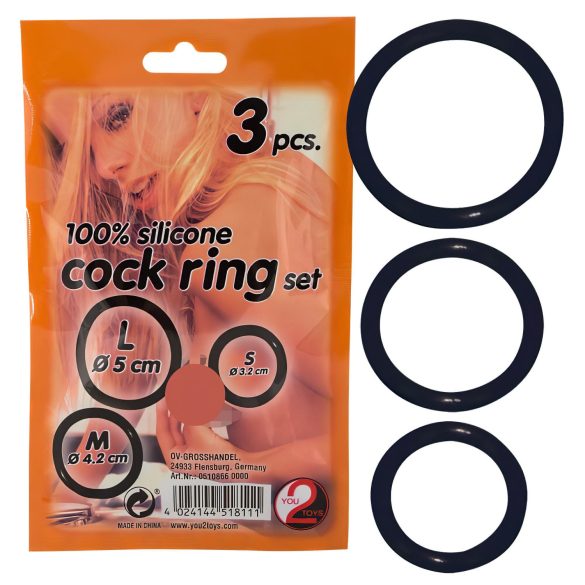 You2Toys - Trío de anillos de silicona para pene - negro