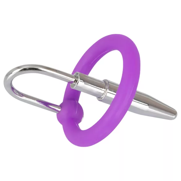 Plug uretral para pene - anillo de glande de silicona con dilatador cónico (lila‑plata)