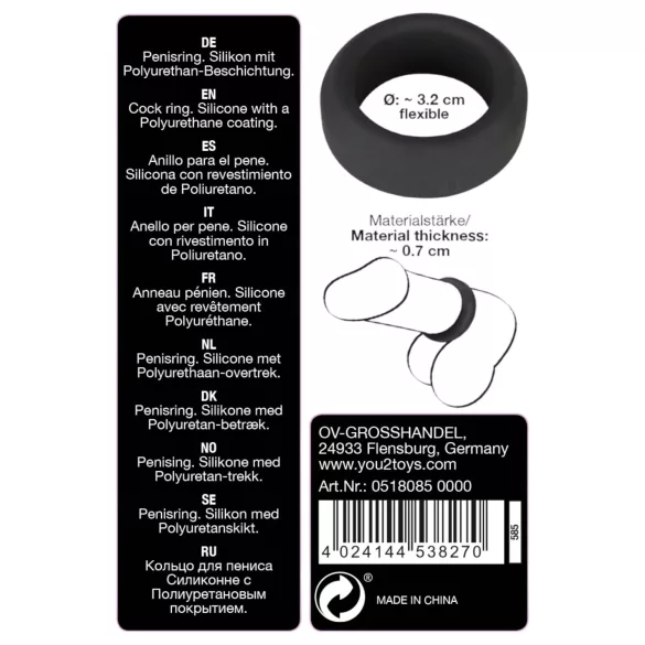 Black Velvets - anillo para pene grueso - silicona negra 3,2 cm