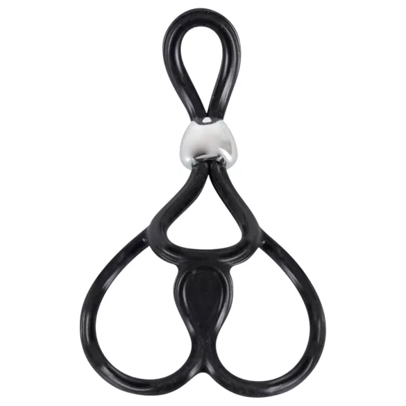 You2Toys - Anillo triple ajustable pene y testículos - silicona negra