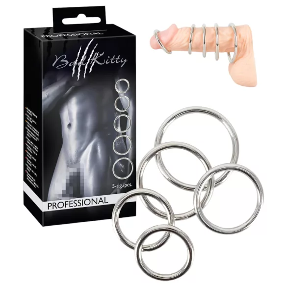 Bad Kitty - set de anillos para pene de metal - 5 piezas