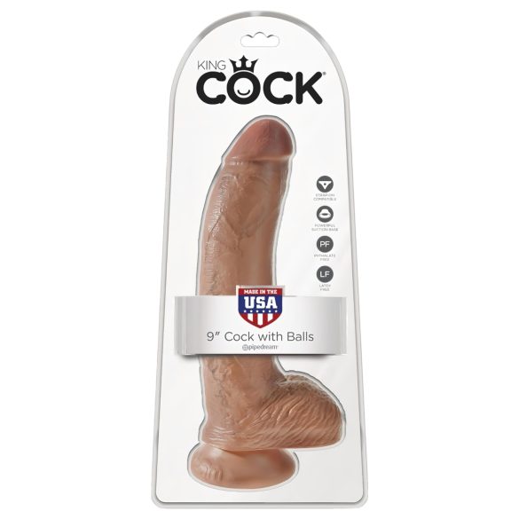 King Cock - Dildo realista con testículos - 23 cm - marrón