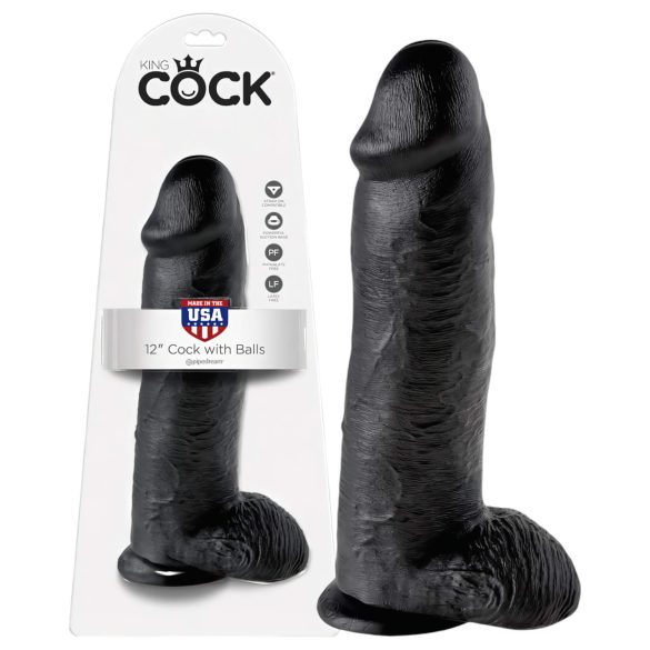 King Cock 12 Dildo Gran con Testículos (30 cm) - Negro