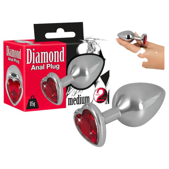 Plug anal de aluminio Diamond 85g rojo y plata - You2Toys