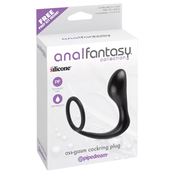 analfantasy - plug anal con anillo para pene - silicona negra
