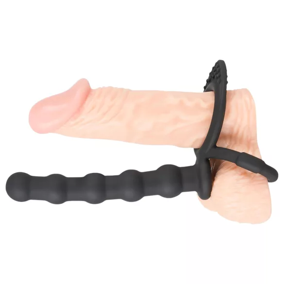 Black Velvets - anillo para pene y testículos con plug anal - silicona negra