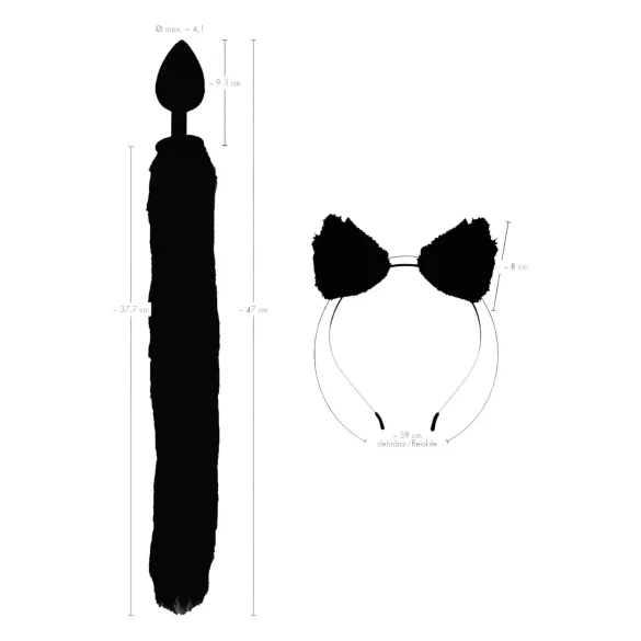Bad Kitty - plug anal con cola de gato - silicona negra - set