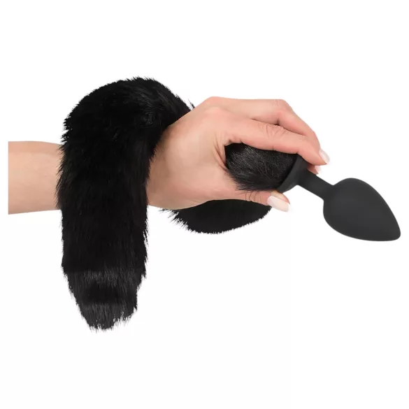 Bad Kitty - plug anal con cola de gato - silicona negra - set