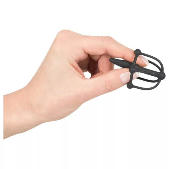 Penisplug - jaula para glande con dilatador - silicona negra