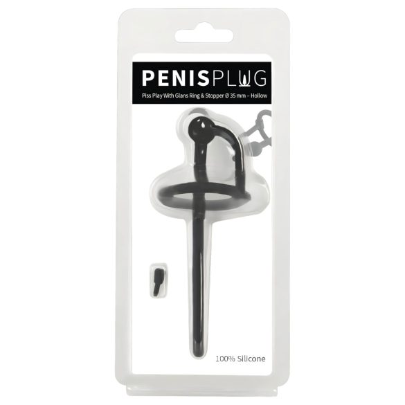 Pene plug - dilatador de silicona con anillo glande (0,6mm) - negro