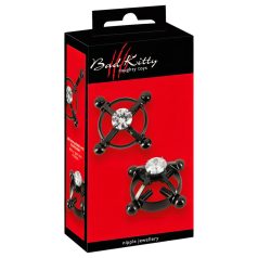   Bad Kitty - joyas para pezones twistados (con strass) - negro