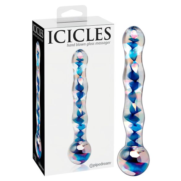 Icicles No. 08 - dildo de vidrio ondulado, doble extremo (transparente-azul)