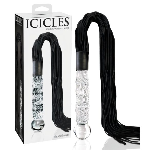 Icicles No. 38 - látigo de cuero y consolador de cristal (transparente-negro)