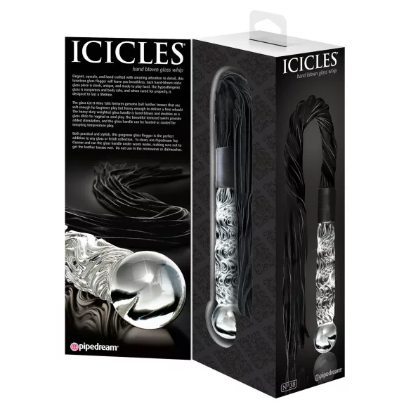 Icicles No. 38 - látigo de cuero y consolador de vidrio transparente-negro