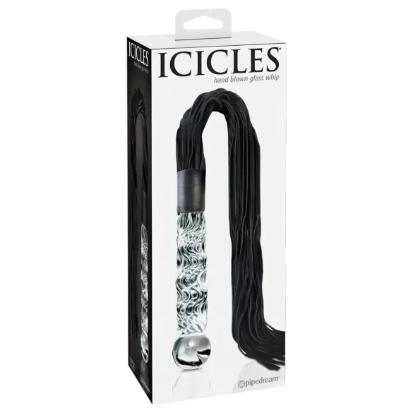 Icicles No. 38 - látigo de cuero y consolador de vidrio transparente-negro