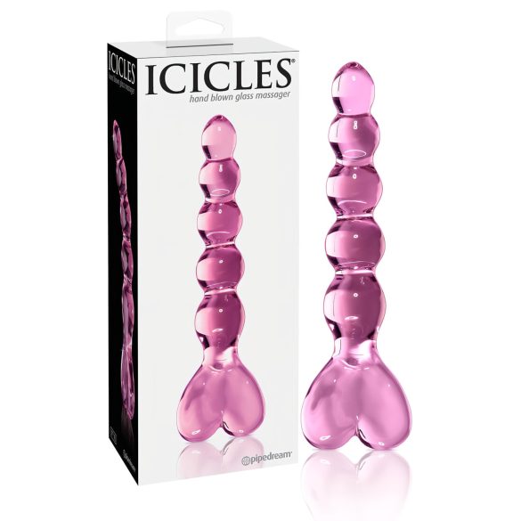 Icicles No. 43 - Dildo de vidrio rosado con cuentas y corazón
