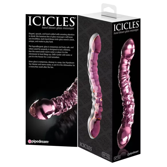 Icicles No. 55 - consolador doble punta - estimulación punto G - vidrio rosa