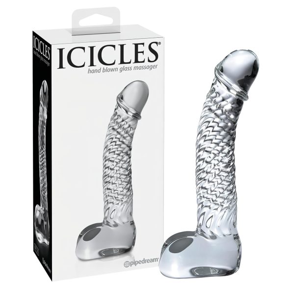 Icicles No. 61 - dildo de vidrio transparente con testículos y pene