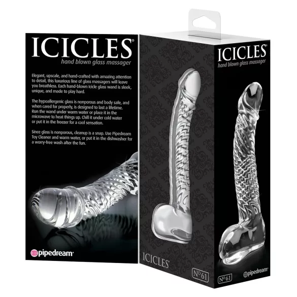 Icicles No. 61 - consolador doble testículos y pene - vidrio transparente