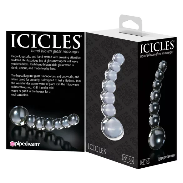 Icicles No. 66 - dildo de vidrio curvado con bolas - transparente