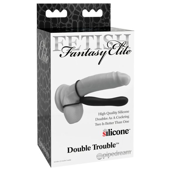 Fetiche Doble Placer – arnés y anillo con dildo (negro)