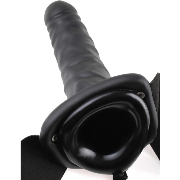 Fetish Strap-On 8 - arnés con consolador hueco con vibración - silicona negra