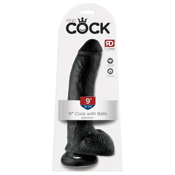 King Cock 9 - gran consolador con ventosa y testículos (23cm) - negro