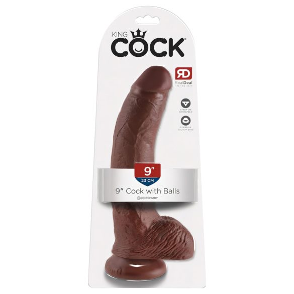 King Cock 9 - dildo ventosa con testículos (23cm) - marrón
