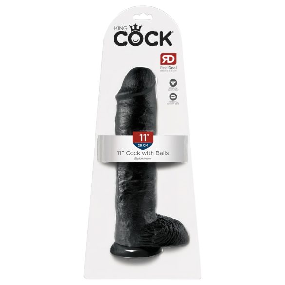 King Cock 11 - gran consolador con ventosa y testículos (28cm) - negro