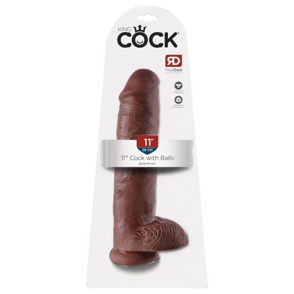 King Cock 11 - Consolador con ventosa y testículos (28 cm) - marrón