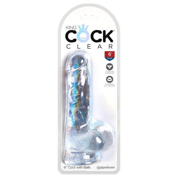 King Cock Clear 6 - consolador pequeño con ventosa y testículos (15 cm)
