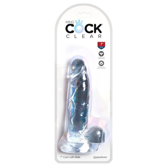 King Cock Clear 7 - consolador con ventosa y testículos (18cm)