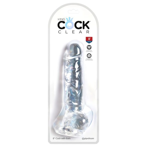 King Cock Clear 8 - consolador con ventosa y testículos (20 cm)