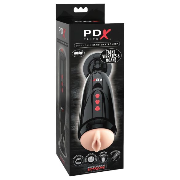 PDX Elite Dirty Talk - Masturbador vibrante de silicona (negro)