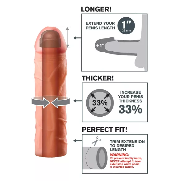 X‑TENSION Perfect 1 - funda de pene realista (17,7 cm) - color natural
