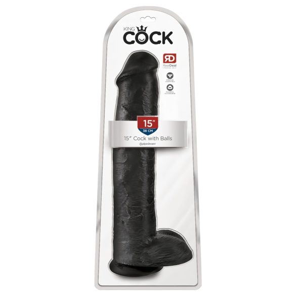 King Cock 15 - dildo con ventosa y testículos (38cm) - negro