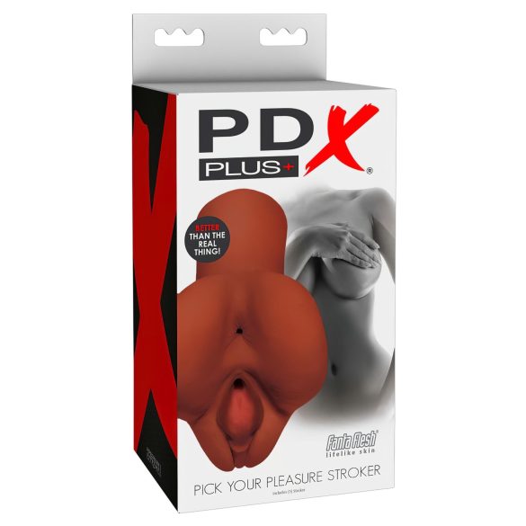 PDX Pick Your Pleasure - 2en1 masturbador realista (marrón)