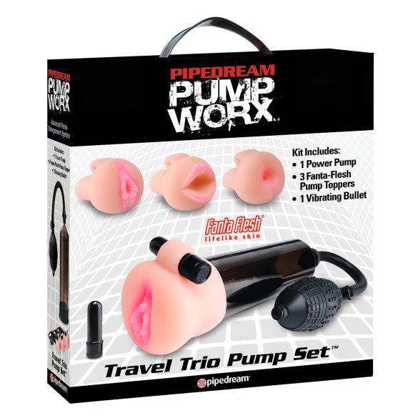 Pipedream Trio de Viaje - kit de bomba vibrante para pene (negro)