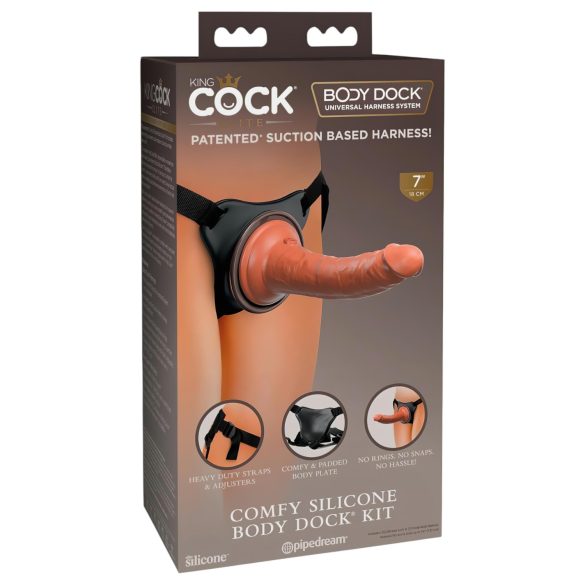 King Cock Elite Comfy - consolador con arnés (tono oscuro natural)