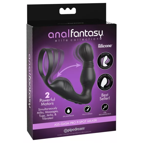 Pipedream Anal Fantasy Elite - vibrador de próstata con anillo para el pene (negro)