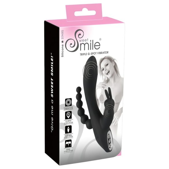 SMILE Triple - vibrador recargable triple impermeable silicona negro