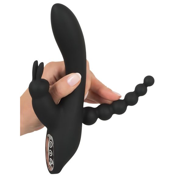 SMILE Triple - vibrador recargable triple impermeable silicona negro