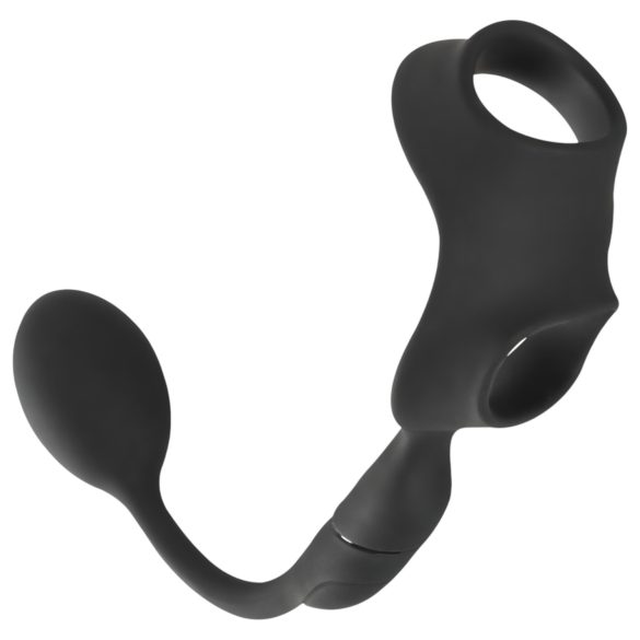 Rebel - anillo doble con vibrador anal (negro)