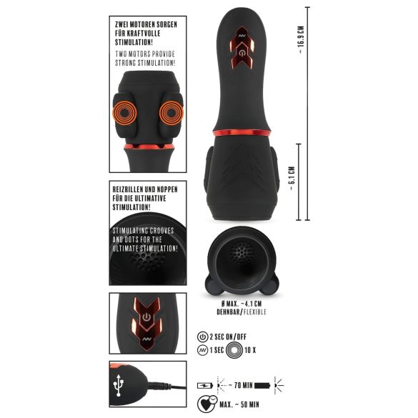 Rebel - vibrador para pene con 2 motores recargable - silicona negra