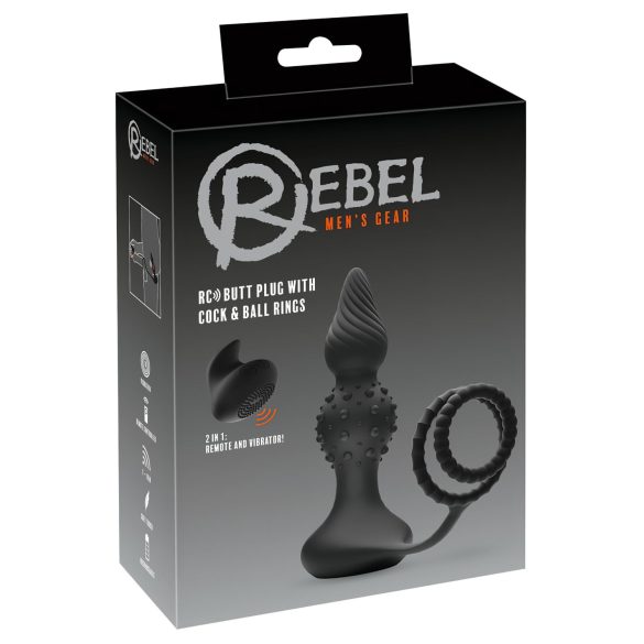 Rebel 2en1 anillo vibrador anal radio con batería (negro)
