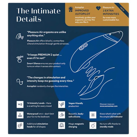 Womanizer Premium 2 - succionador de clítoris por ondas de aire - azul